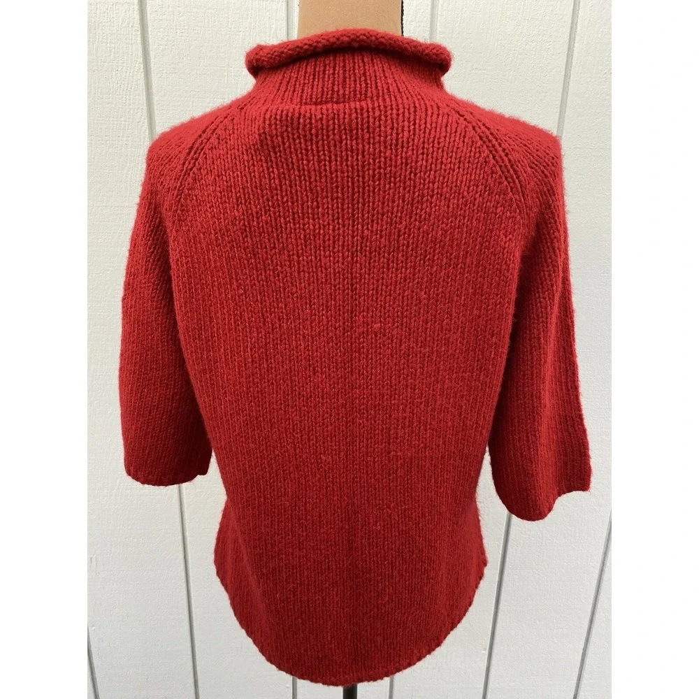 Apostrophe Women's Red Rolled Turtleneck Wool Blend Short Sleeve Sweater- Size L - Picture 4 of 11